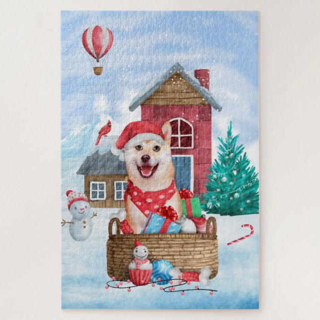 Shiba Inu Dog In snow Christmas  Jigsaw Puzzle (Vertical)