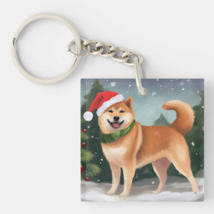 Shiba Inu Dog in Snow Christmas Key Ring