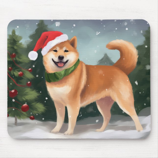 Shiba Inu Dog in Snow Christmas Mouse Mat (Front)