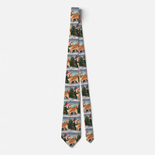 Shiba Inu Dog in Snow Christmas Tie