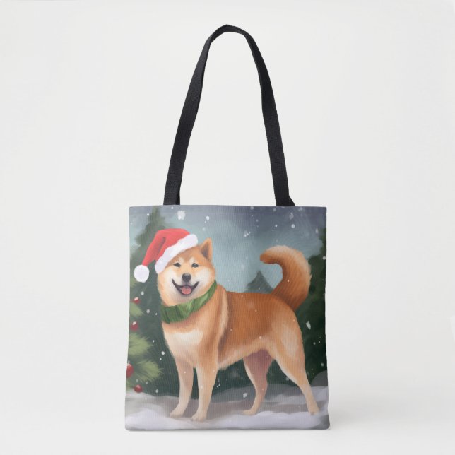 Shiba Inu Dog in Snow Christmas Tote Bag (Front)