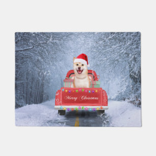 Shiba Inu Dog in Snow sitting in Christmas Truck  Doormat