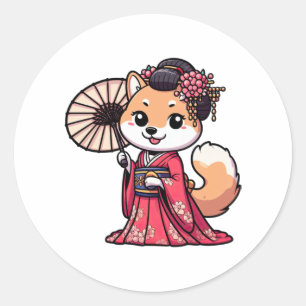 Shiba Inu Dog Kimono Classic Round Sticker