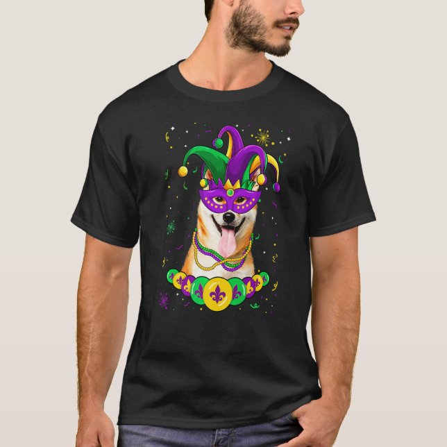 Shiba Inu Dog Lover Mardi Gras Carnival Funny Mask T-Shirt (Front)