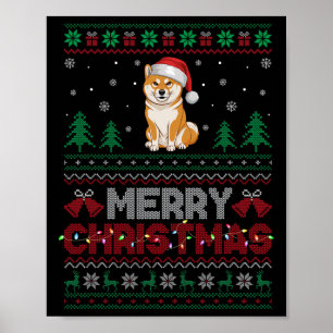 Shiba Inu Dog Lovers Santa Hat Christmas Tree Ligh Poster