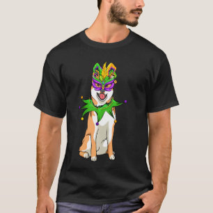 Shiba Inu Dog Mardi Gras Mask Hat Bead Funny Costu T-Shirt