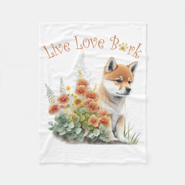 Shiba Inu Dog Mum Floral Fleece Blanket (Front)