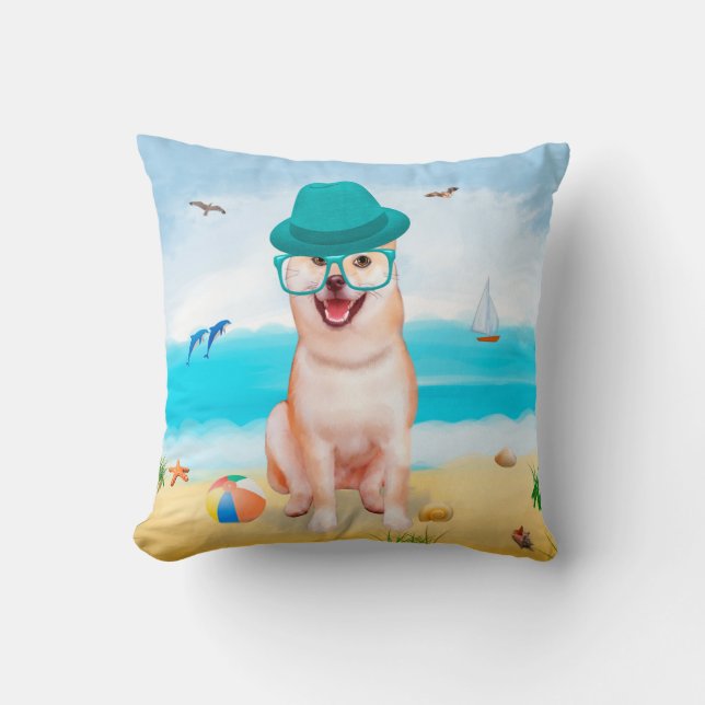  Shiba Inu Dog on Beach  Cushion (Front)