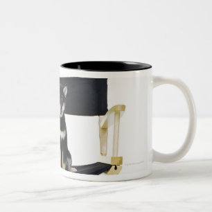 Shiba Inu dog on director's chair Two-Tone Coffee Mug