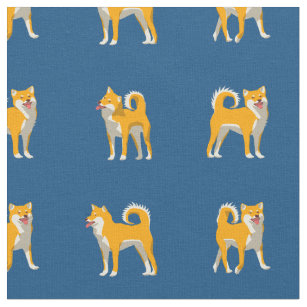 Shiba Inu Dog Pattern Classic Blue Fabric