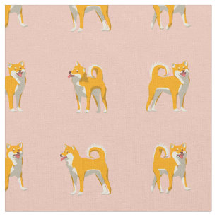 Shiba Inu Dog Pattern Pink Fabric