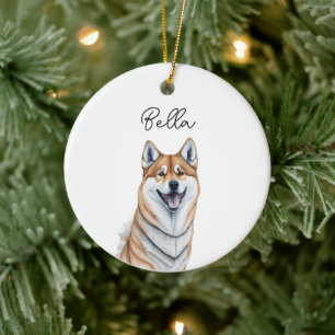 Shiba Inu Dog Pet Custom Name Holiday Christmas Ceramic Tree Decoration