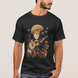Shiba Inu Dog Playing Guitar Cottagecore T-Shirt