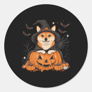 Shiba Inu Dog Pumpkin Halloween Thanksgiving Men W Classic Round Sticker