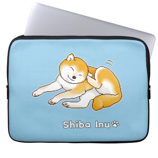 Shiba Inu Dog Relaxing Peacefully Pixel Art Laptop Sleeve (Front)