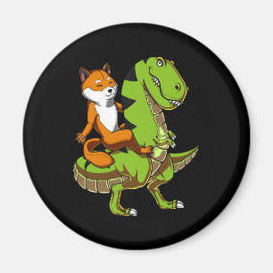 Shiba Inu Dog Riding T-Rex Dinosaur Magnet