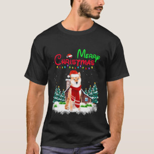 Shiba Inu Dog Santa Hat Christmas Lights Merry Chr T-Shirt