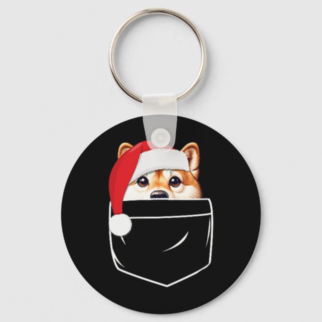 Shiba Inu Dog Santa Hat Christmas Pocket Fun Xmas  Key Ring (Front)
