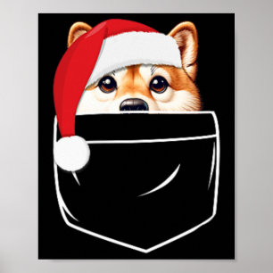 Shiba Inu Dog Santa Hat Christmas Pocket Fun Xmas  Poster