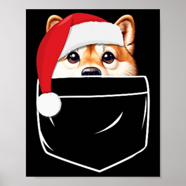 Shiba Inu Dog Santa Hat Christmas Pocket Fun Xmas  Poster (Front)