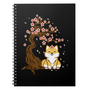 Shiba inu dog sitting under cherry blossoms tree notebook