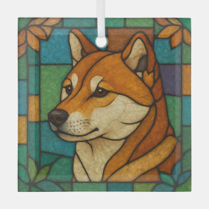 Shiba Inu Dog "Stained Glass"  Glass Tree Decoration
