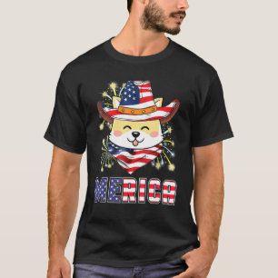 Shiba Inu Dog Us Flag Hat Fireworks Merica 4th Of T-Shirt