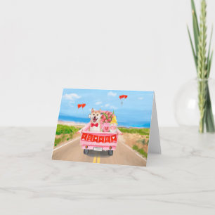 Shiba Inu Dog Valentine's Day Truck Hearts Card