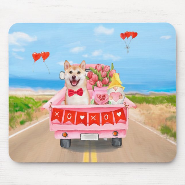 Shiba Inu Dog Valentine's Day Truck Hearts Mouse Mat (Front)