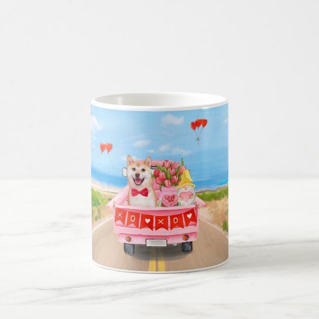 Shiba Inu Dog Valentine's Day Truck Hearts Throw P Coffee Mug (Center)