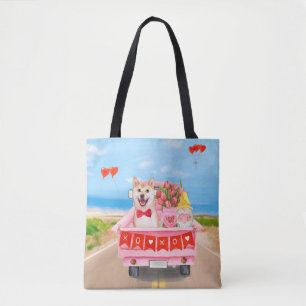Shiba Inu Dog Valentine's Day Truck Hearts Tote Bag