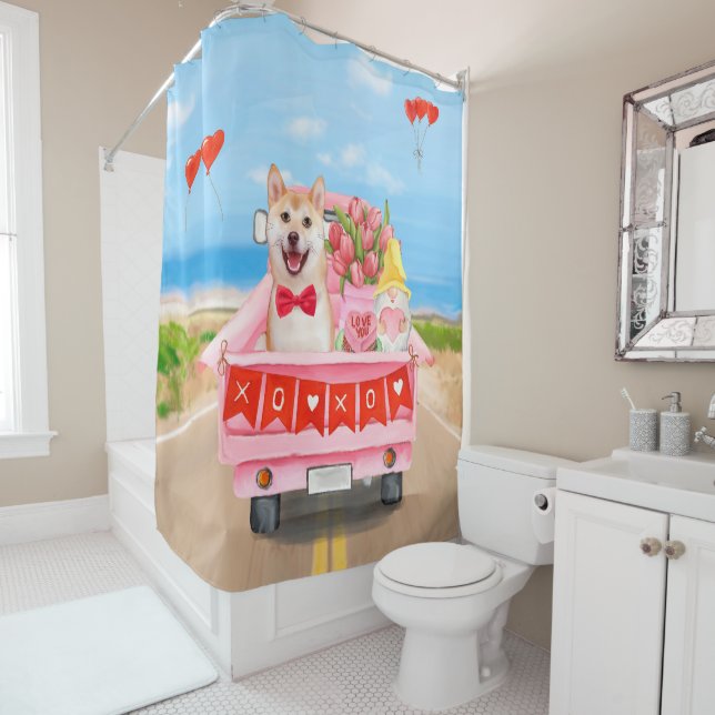 Shiba Inu Dog Valentine's Day Truck Shower Curtain (In Situ)