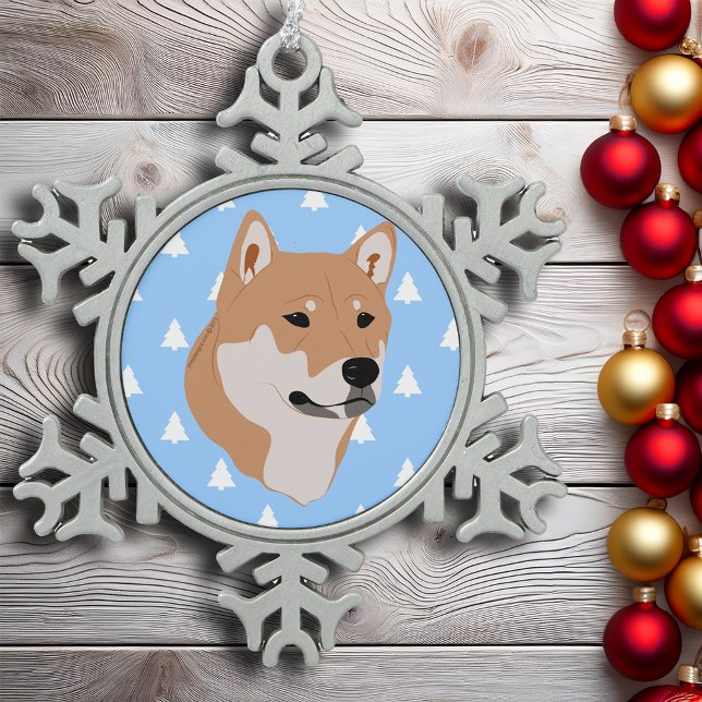 Shiba Inu Dog White Christmas Tree Pattern Snowflake Pewter Christmas Ornament (Shiba Inu Dog White Christmas Tree Pattern Snowflake Pewter Christmas Ornament)