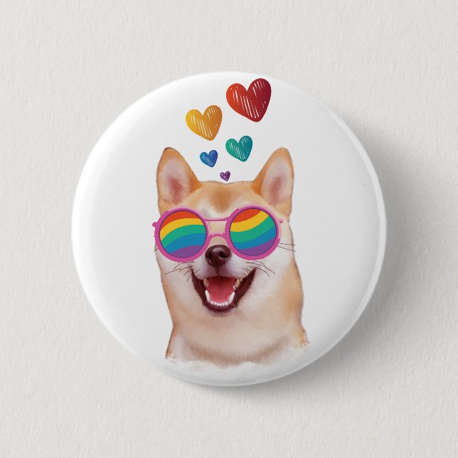 Shiba Inu Dog with Hearts Valentine's Day 6 Cm Round Badge (Front)