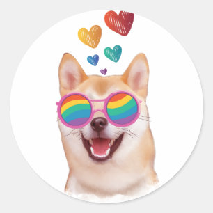 Shiba Inu Dog with Hearts Valentine's Day Classic Round Sticker