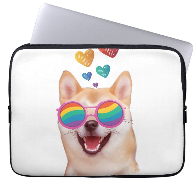 Shiba Inu Dog with Hearts Valentine's Day Laptop Sleeve (Front)