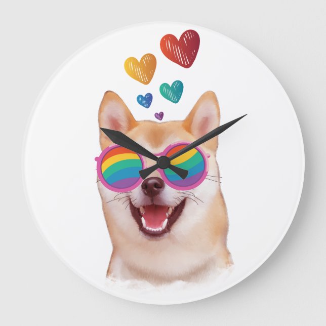 Shiba Inu Dog with Hearts Valentine's Day Large Clock (Front)