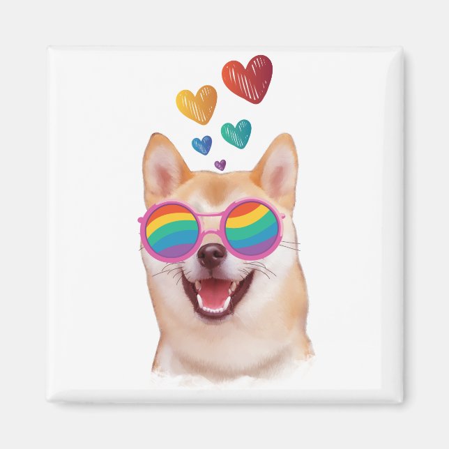 Shiba Inu Dog with Hearts Valentine's Day Magnet (Front)