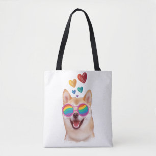 Shiba Inu Dog with Hearts Valentine's Day Tote Bag