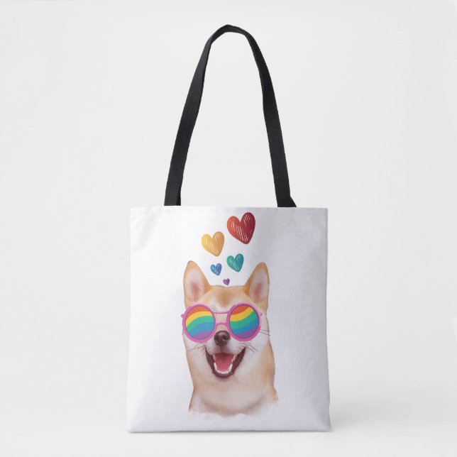 Shiba Inu Dog with Hearts Valentine's Day Tote Bag (Front)