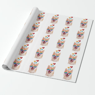 Shiba Inu Dog with Hearts Valentine's Day Wrapping Paper