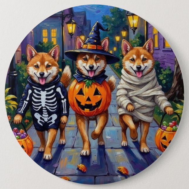 Shiba Inu Dogs in Halloween Costumes 6 Cm Round Badge (Front)