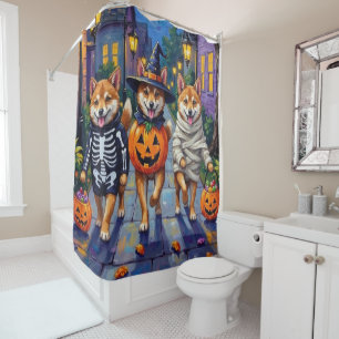 Shiba Inu Dogs in Halloween Costumes Shower Curtain