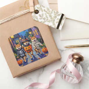 Shiba Inu Dogs in Halloween Costumes Square Sticker