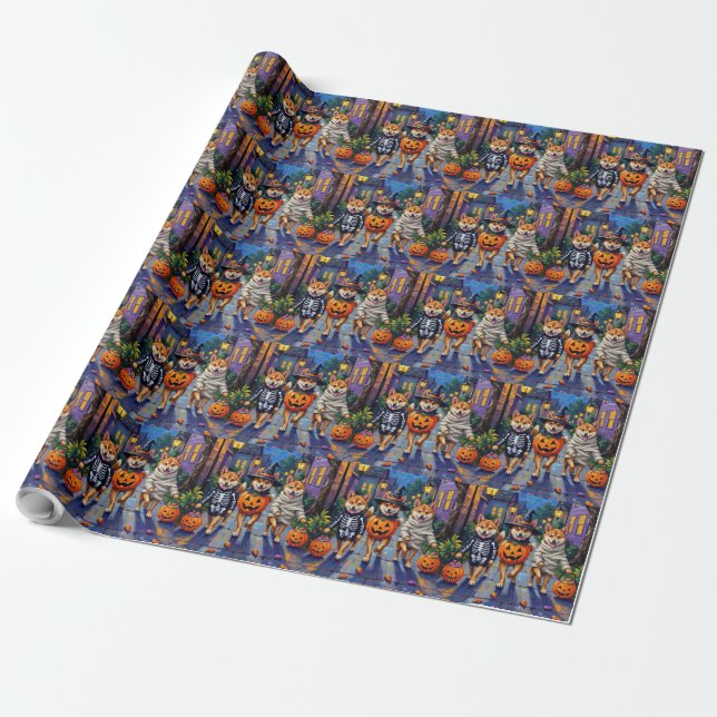 Shiba Inu Dogs in Halloween Costumes Wrapping Paper (Unrolled)