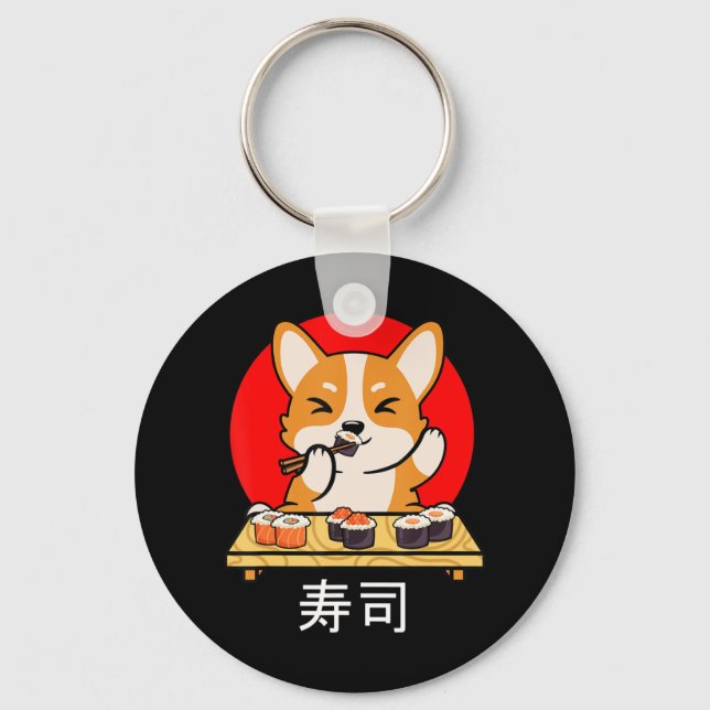 Shiba Inu eats Sushi Kawaii Neko Gift Anime  Key Ring (Front)