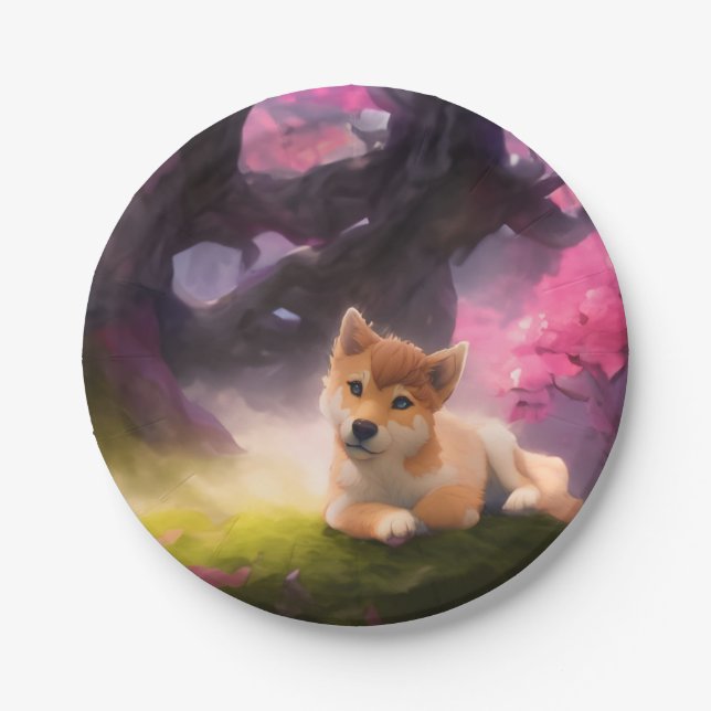 Shiba Inu Fantasy Anime Paper Plate (Front)