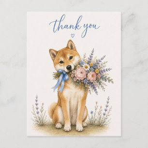 Shiba Inu Flower Bouquet Thank You Postcard