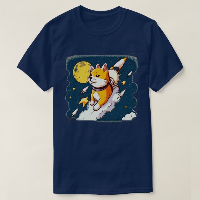 shiba inu flying into space with a rocket10 T-Shirt (Design Front)