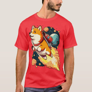 shiba inu flying into space with a rocket T-Shirt